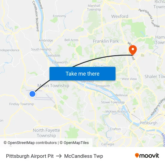 Pittsburgh Airport Pit to McCandless Twp map