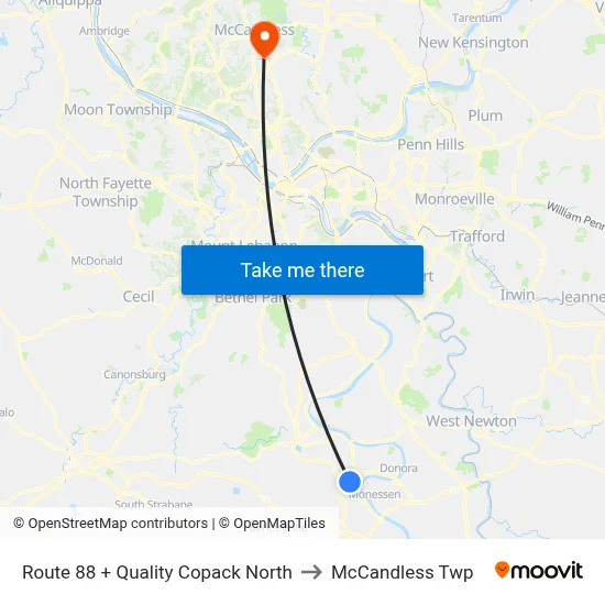 Route 88 + Quality Copack North to McCandless Twp map