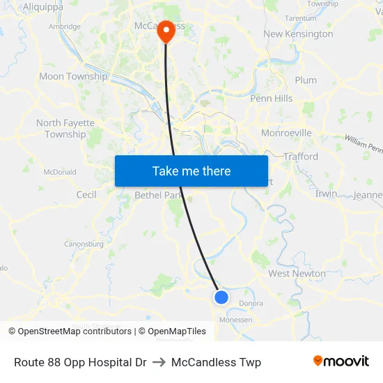 Route 88 Opp Hospital Dr to McCandless Twp map