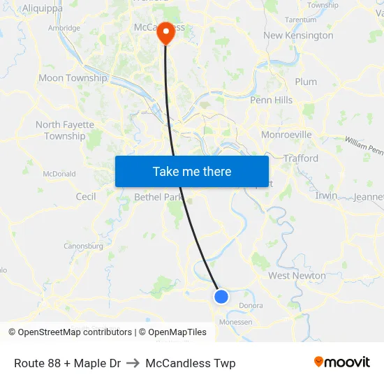Route 88 + Maple Dr to McCandless Twp map