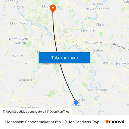 Monessen: Schoonmaker at 6th to McCandless Twp map