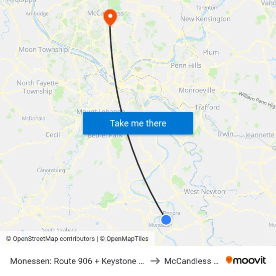 Monessen: Route 906 + Keystone Bakery to McCandless Twp map
