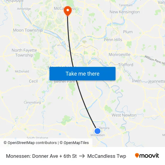 Monessen: Donner Ave + 6th St to McCandless Twp map