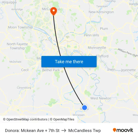 Donora: Mckean Ave + 7th St to McCandless Twp map