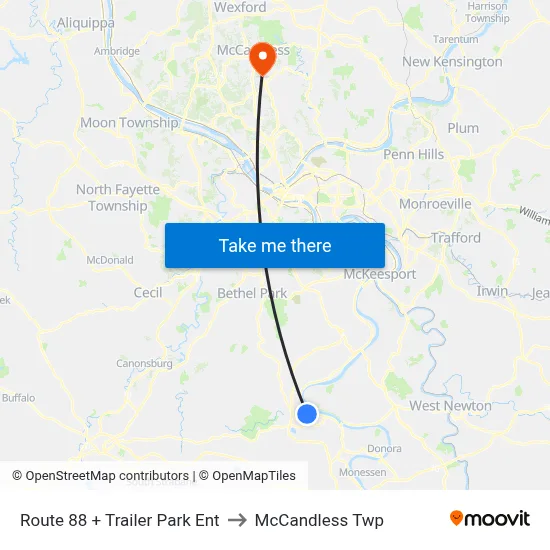 Route 88 + Trailer Park Ent to McCandless Twp map