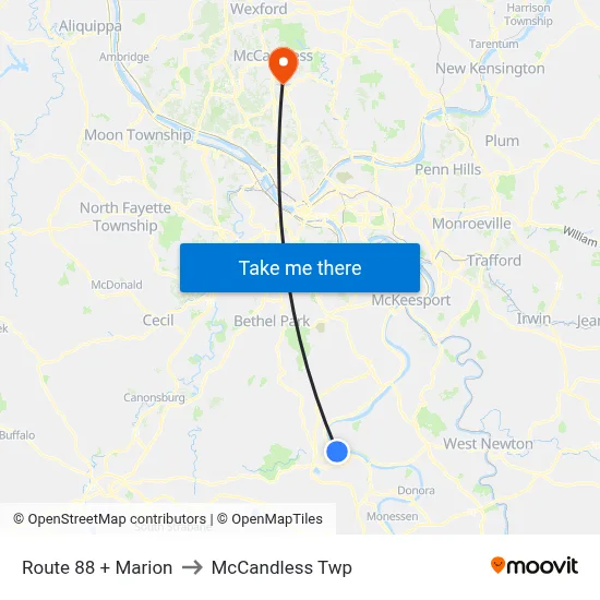 Route 88 + Marion to McCandless Twp map