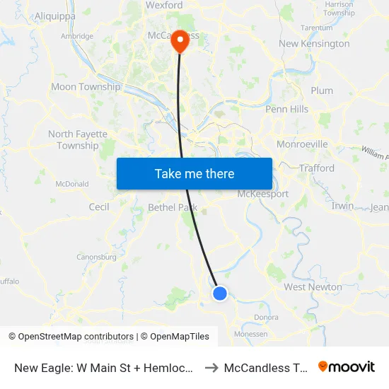 New Eagle: W Main St + Hemlock St to McCandless Twp map