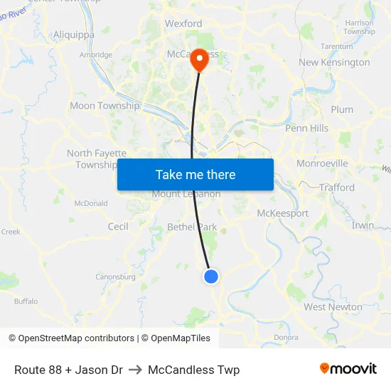 Route 88 + Jason Dr to McCandless Twp map