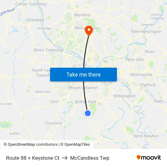 Route 88 + Keystone Ct to McCandless Twp map