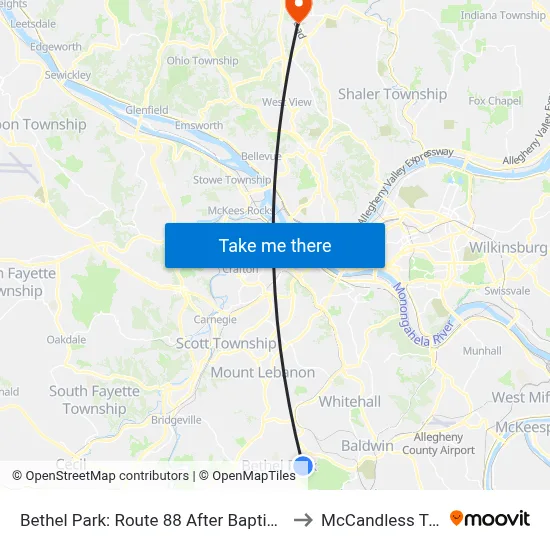 Bethel Park: Route 88 After Baptist Rd to McCandless Twp map