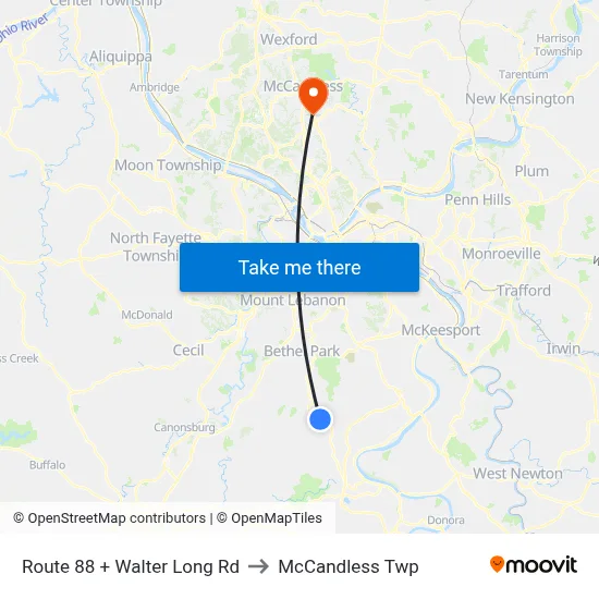 Route 88 + Walter Long Rd to McCandless Twp map