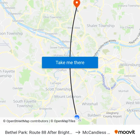 Bethel Park: Route 88 After Brightwood to McCandless Twp map
