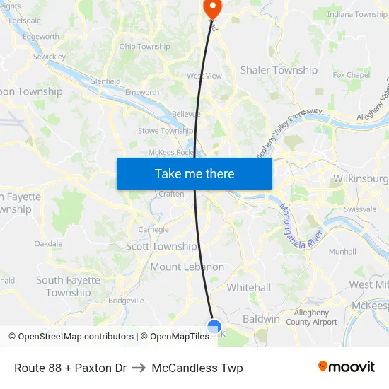 Route 88 + Paxton Dr to McCandless Twp map