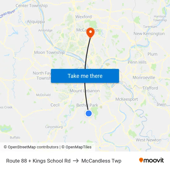 Route 88 + Kings School Rd to McCandless Twp map