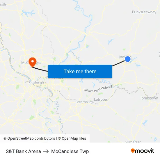 S&T Bank Arena to McCandless Twp map