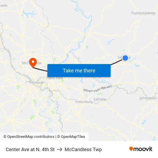Center Ave at N. 4th St to McCandless Twp map
