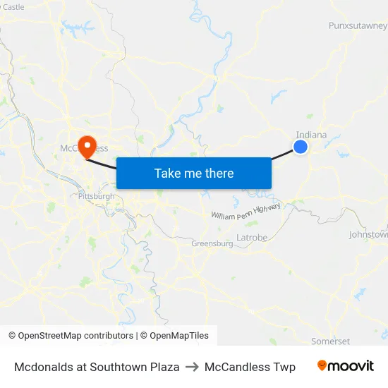 Mcdonalds at Southtown Plaza to McCandless Twp map