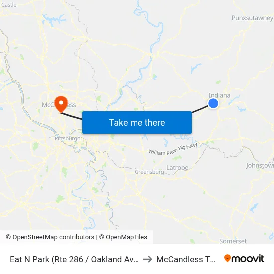 Eat N Park (Rte 286 / Oakland Ave) to McCandless Twp map