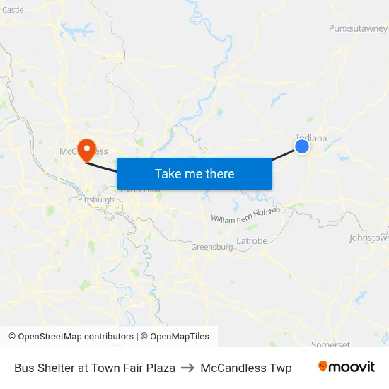 Bus Shelter at Town Fair Plaza to McCandless Twp map