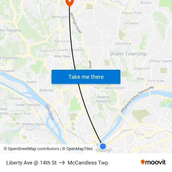Liberty Ave @ 14th St to McCandless Twp map