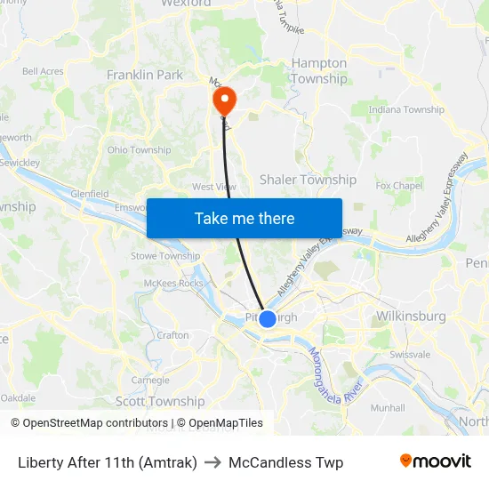 Liberty After 11th (Amtrak) to McCandless Twp map