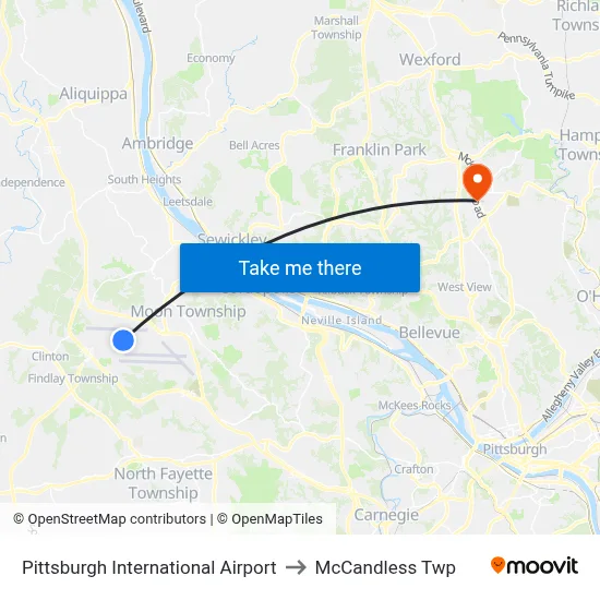 Pittsburgh International Airport to McCandless Twp map