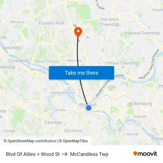 Blvd Of Allies + Wood St to McCandless Twp map