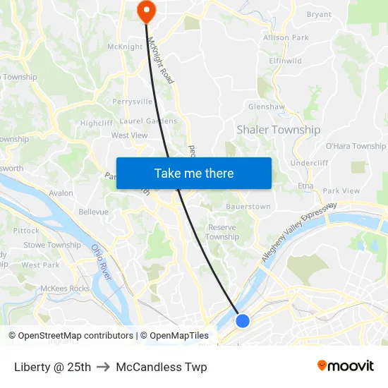 Liberty @ 25th to McCandless Twp map