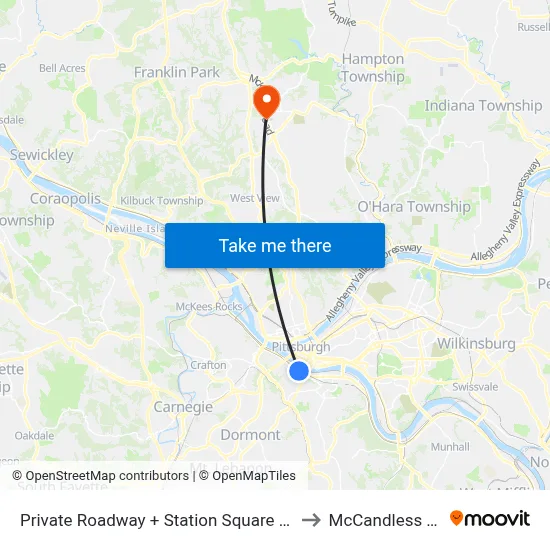 Private Roadway + Station Square Station to McCandless Twp map