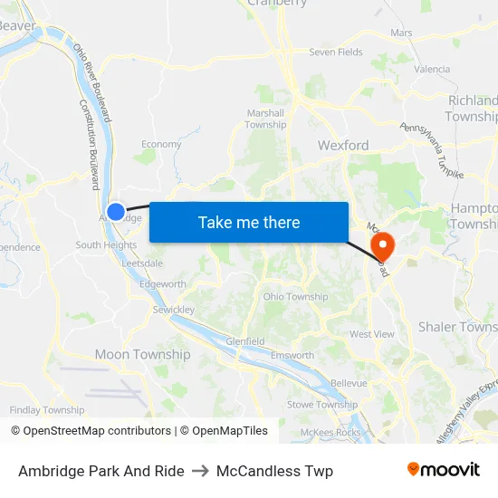 Ambridge Park And Ride to McCandless Twp map