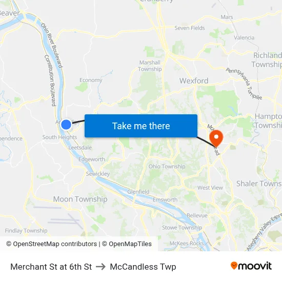 Merchant St at 6th St to McCandless Twp map