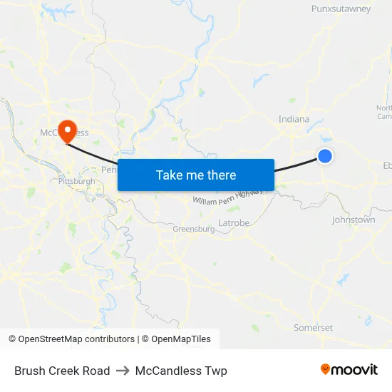 Brush Creek Road to McCandless Twp map