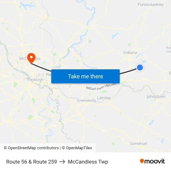 Route 56 & Route 259 to McCandless Twp map