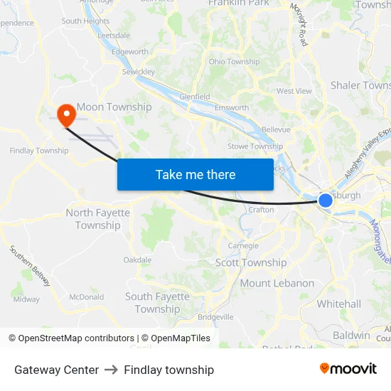 Gateway Center to Findlay township map