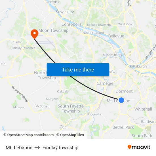Mt. Lebanon to Findlay township map