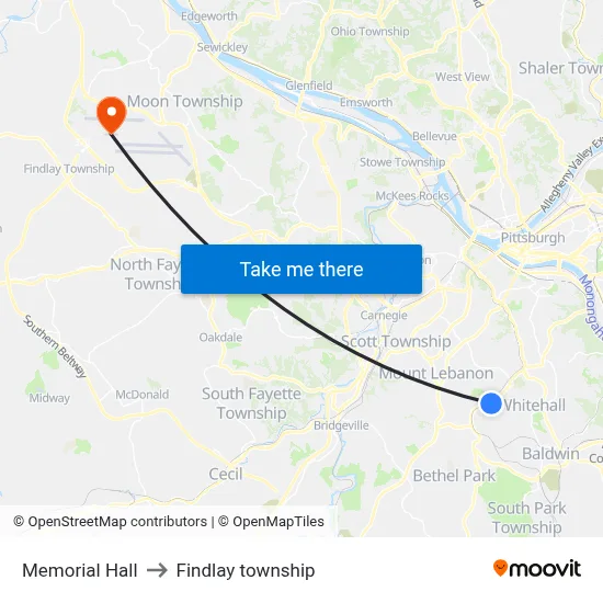 Memorial Hall to Findlay township map