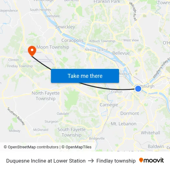 Duquesne Incline at Lower Station to Findlay township map