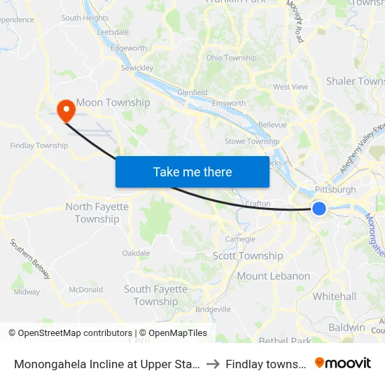 Monongahela Incline at Upper Station to Findlay township map
