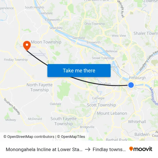 Monongahela Incline at Lower Station to Findlay township map