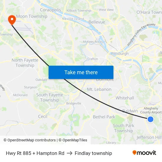 Hwy Rt 885 + Hampton Rd to Findlay township map