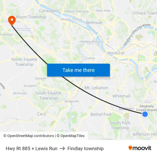 Hwy Rt 885 + Lewis Run to Findlay township map