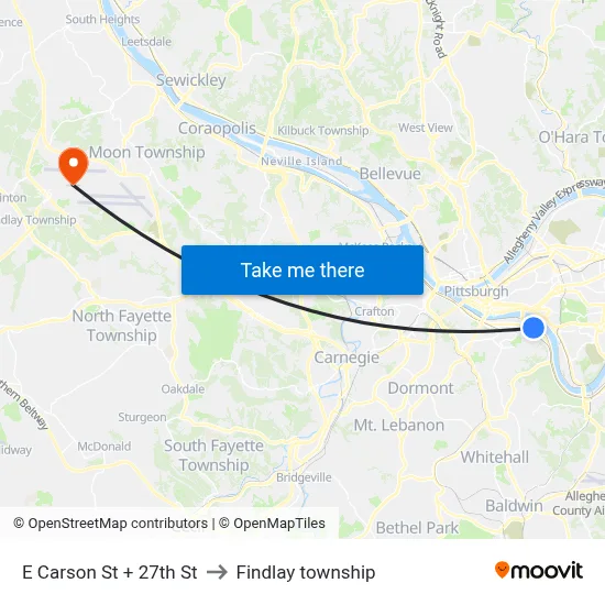 E Carson St + 27th St to Findlay township map