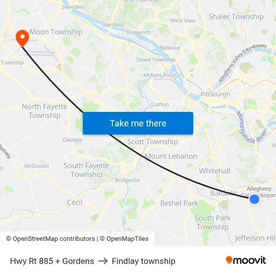 Hwy Rt 885 + Gordens to Findlay township map