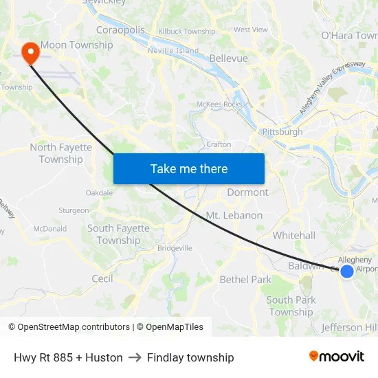 Hwy Rt 885 + Huston to Findlay township map