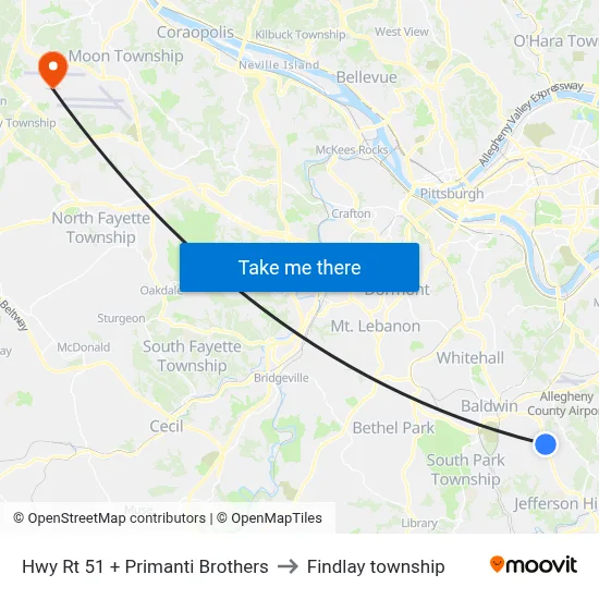 Hwy Rt 51 + Primanti Brothers to Findlay township map