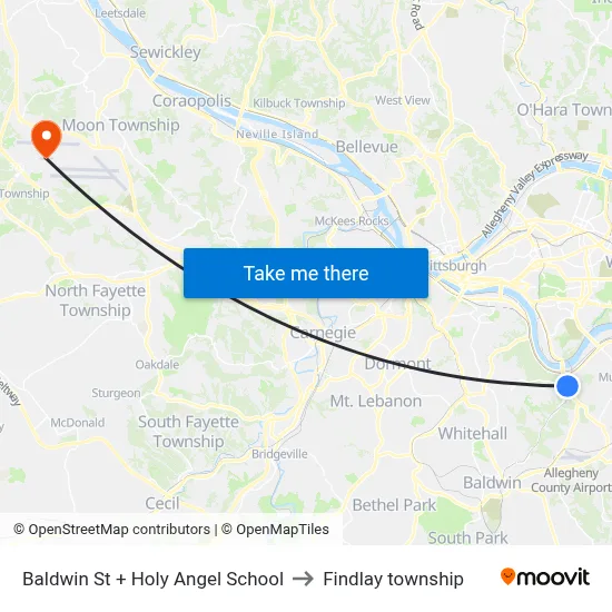 Baldwin St + Holy Angel School to Findlay township map