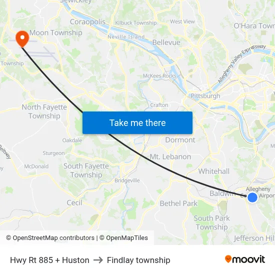 Hwy Rt 885 + Huston to Findlay township map