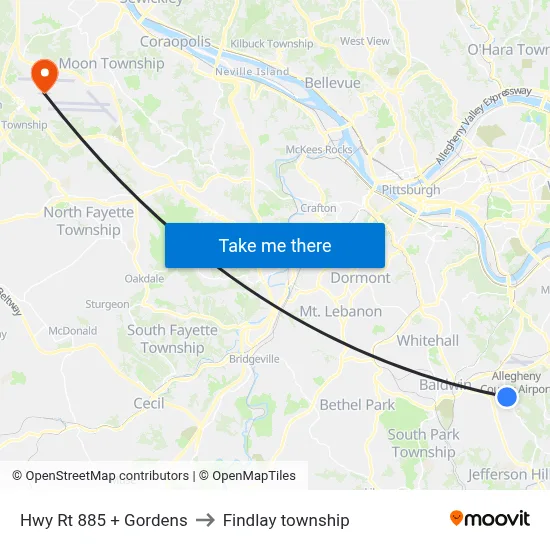 Hwy Rt 885 + Gordens to Findlay township map