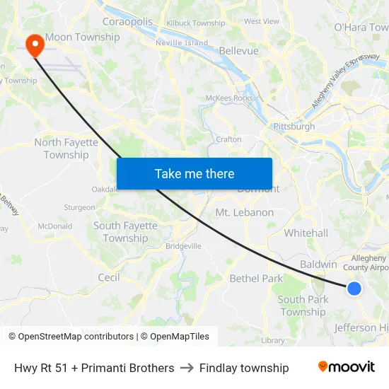 Hwy Rt 51 + Primanti Brothers to Findlay township map
