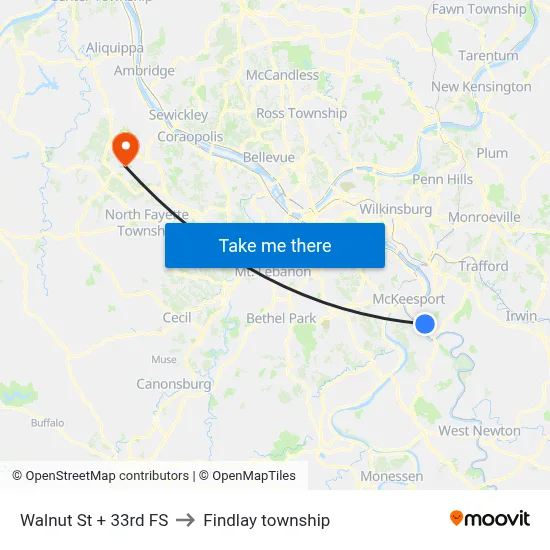 Walnut St + 33rd FS to Findlay township map